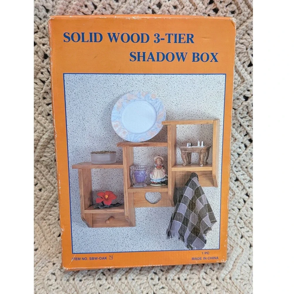 Solid Wood 3-Tier Shadow Box Wall Display Shelf Oak Finish SBW-OAK New in Box
